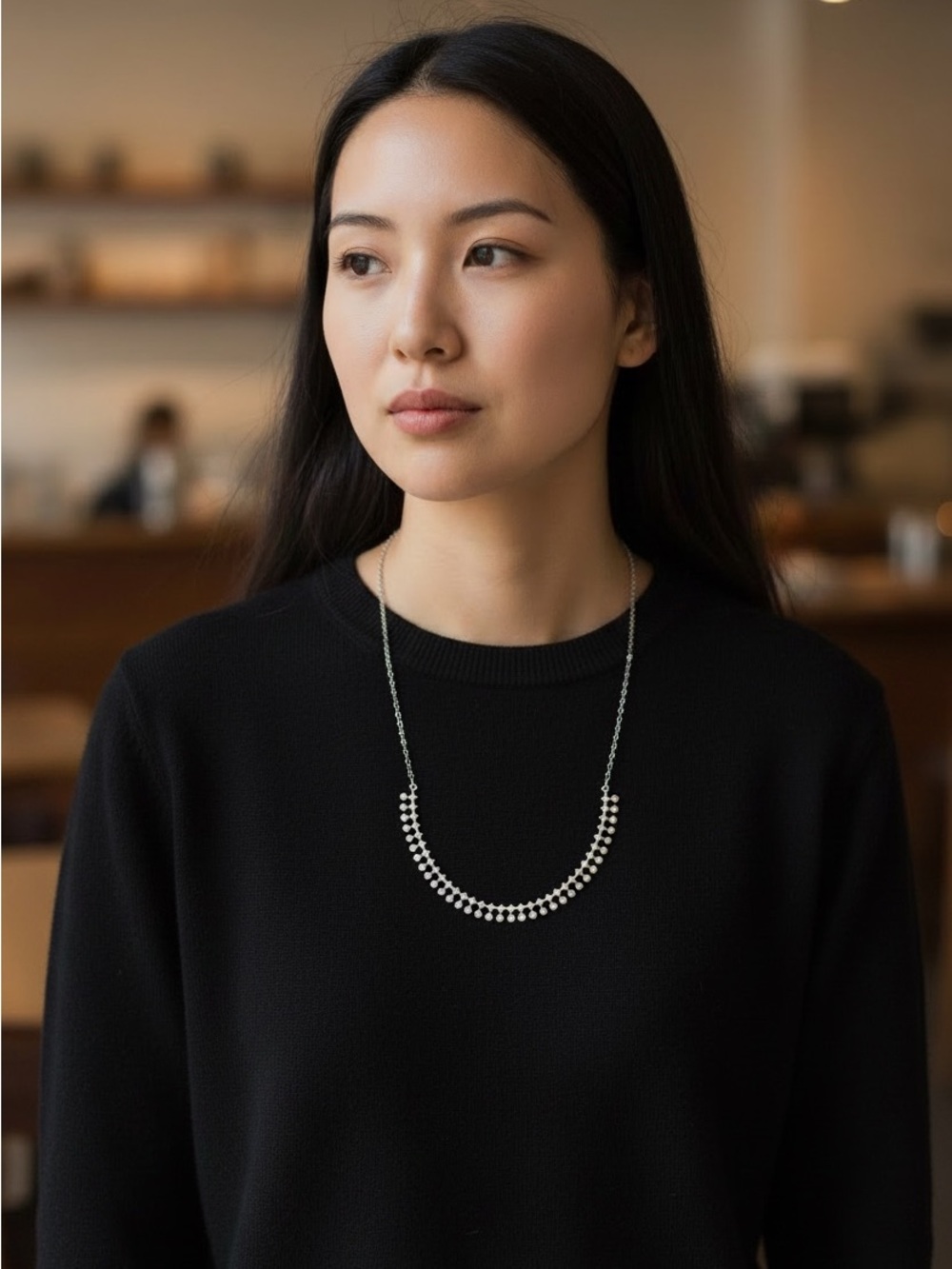 Handmade Geometric Silver Tone Curved Statement Necklace